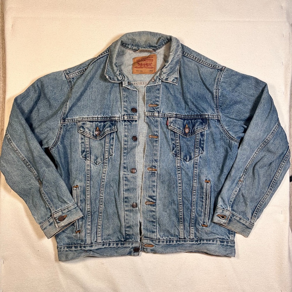 Vintage Levis Jacket Mens Large Blue Trucker Denim Jean Button Up 80s Cotton